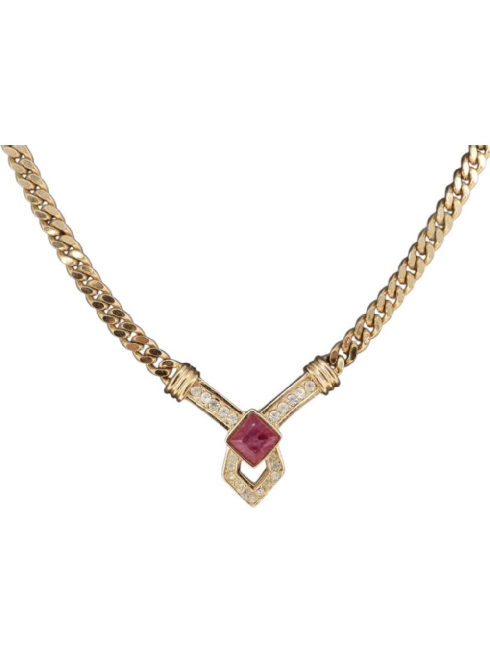 Christian Dior Colored Stone Necklace Metal Gold Tone